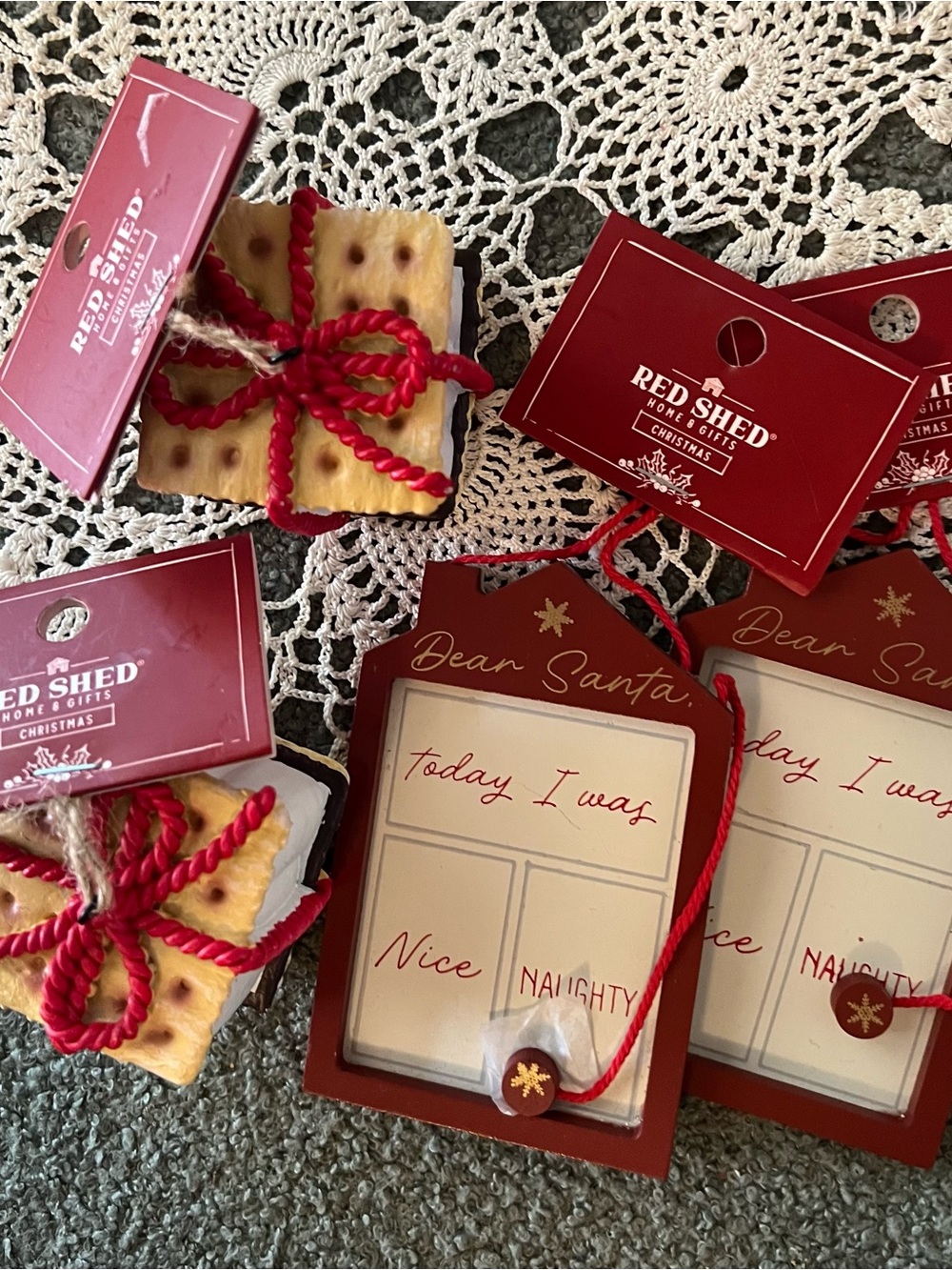 NWT Holiday 'Dear Santa' Gift Tags and Red Rope S'mores Ornaments Lot 4